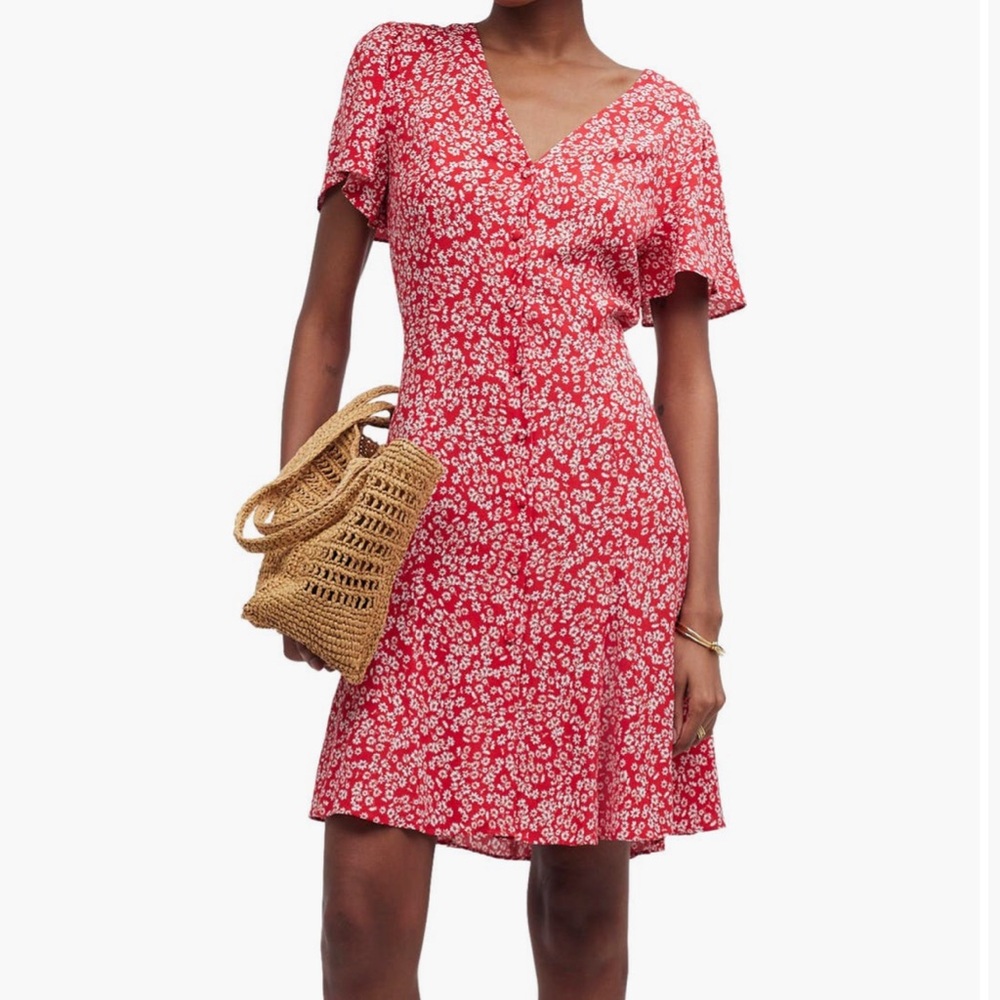 Madewell floral flutter sleeve dress in red ditsy
